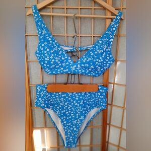 Blue and White Floral Bikini - Large